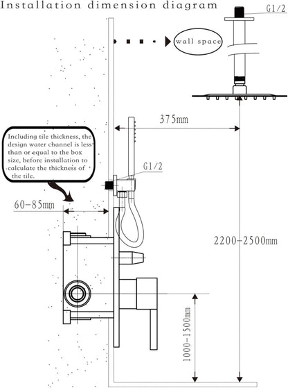 Fransiton Shower System Rain Shower System Set Ceiling Mounted, Rainfall Shower Head with Handheld, Bathroom Shower Kit (Valve Included) (8" - Wall Mount, Matte Black)