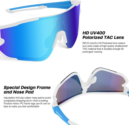 Odoland Polarized Cycling Glasses Sports Sunglasses,Interchangeable Lense,UV400 Baseball MTB Sports Glasses for Men Women