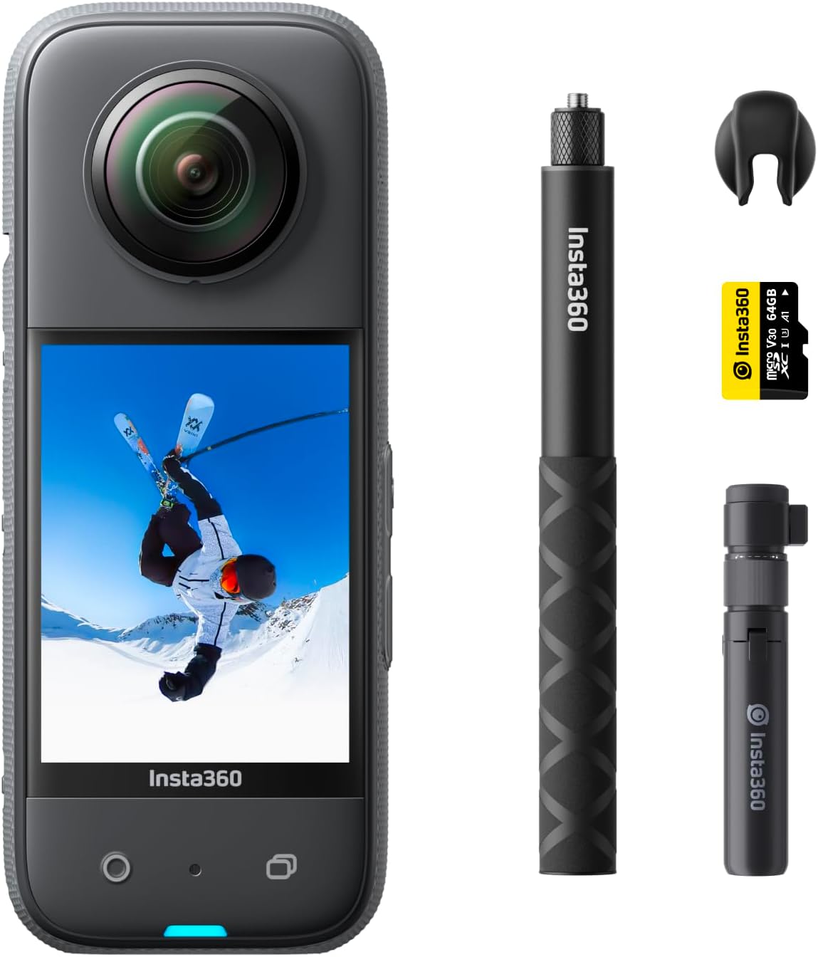 Insta360 Get-Set Bundle- Insta360 X3 Waterproof 360 Action Camera with 1 2 48Mp Sensors, Active HDR Video, 72Mp 360 Photo, 4K Single Lens, 60Fps Me Mode, Stabilization, 2.29 Touchscreen, Ai Editing