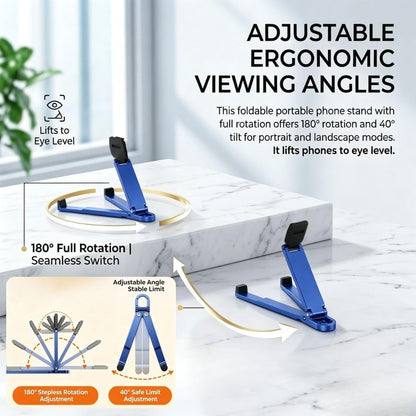 Portable Mini Aluminum Phone Stand, Ultra-Compact Foldable Holder，7PC Mixed Universal Phone Stand with Solid Alloy Body, Built-in Keychain Hook, Fully Adjustable Desktop Support Design for Most Phones
