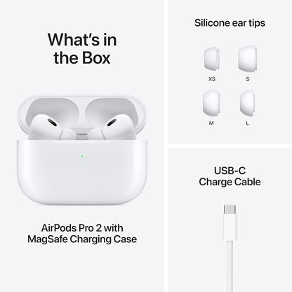 Apple AirPods Pro 2 Wireless Earbuds, Bluetooth Headphones, Active Noise Cancellation, Transparency, Personalized Spatial Audio, High-Fidelity Sound, H2 Chip, USB-C Charging