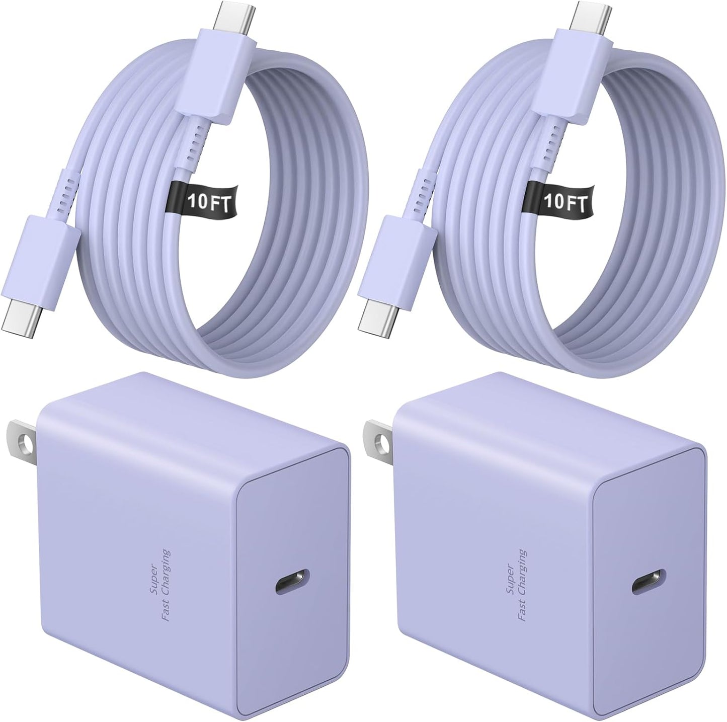 45W Super Fast Charger Type C, 2-Pack 45W USB C Charging Block with 10ft USB C to Type C Cables for Samsung Galaxy S25 S24+/UltraS23/S22/S21/S20/Note10/20 iPhone 16/15 Pro,Pro Max