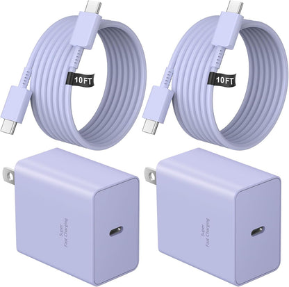 45W Super Fast Charger Type C, 2-Pack 45W USB C Charging Block with 10ft USB C to Type C Cables for Samsung Galaxy S25 S24+/UltraS23/S22/S21/S20/Note10/20 iPhone 16/15 Pro,Pro Max