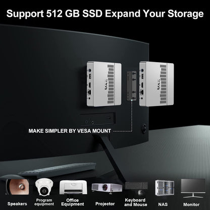 2025 Newest Mini PC Support 512GB/2TB M2 SSD Expansion, Celeron N3350 6GB RAM/64GB eMMC Micro PC, Business Mini Computer 4K HD+VGA Dual Display, BT, 2.4/5G WiFi, USB 3.0, LAN（Silver）