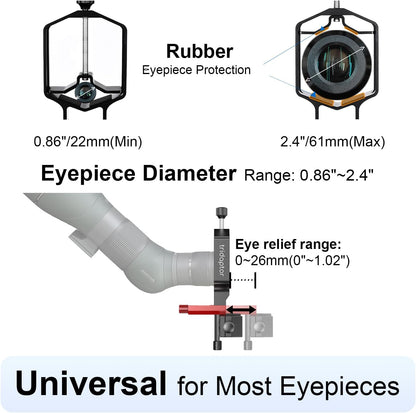 tridaptor - Universal Phone Scope Digiscoping Adapter|High-Precision XYZ Metal Telescope Mount 3-Axis Smartphone Holder for Spotting Scope Monocular Binos|Fits All Cell Phone Camera/Max 2.4" Eyepiece