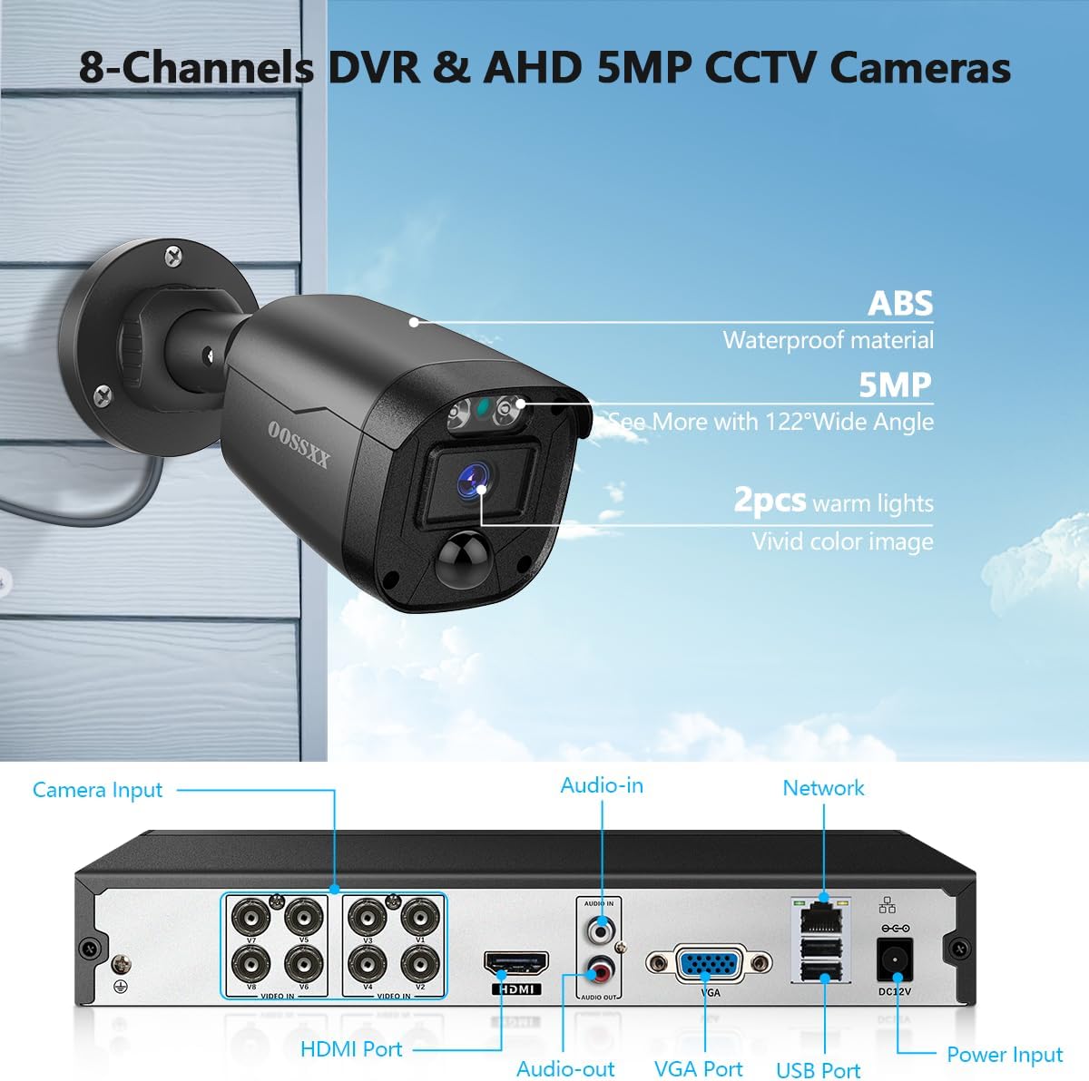 (Full HD 5MP Definition) Outdoor Wired Security Camera System Video Surveillance Cameras for Home Security DVR Systems, CCTV Camera for House Video Monitor Outside Surveillance