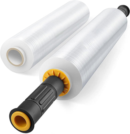 2 Packs Stretch Wrap Stretch Film 15" X 1000 Feet Shrink Wrap Packing Moving Suppliers 60 Gauge Plastic Wrap for Pallet Wrapping Shipping and Surface Protection (2PACKHANDLE)
