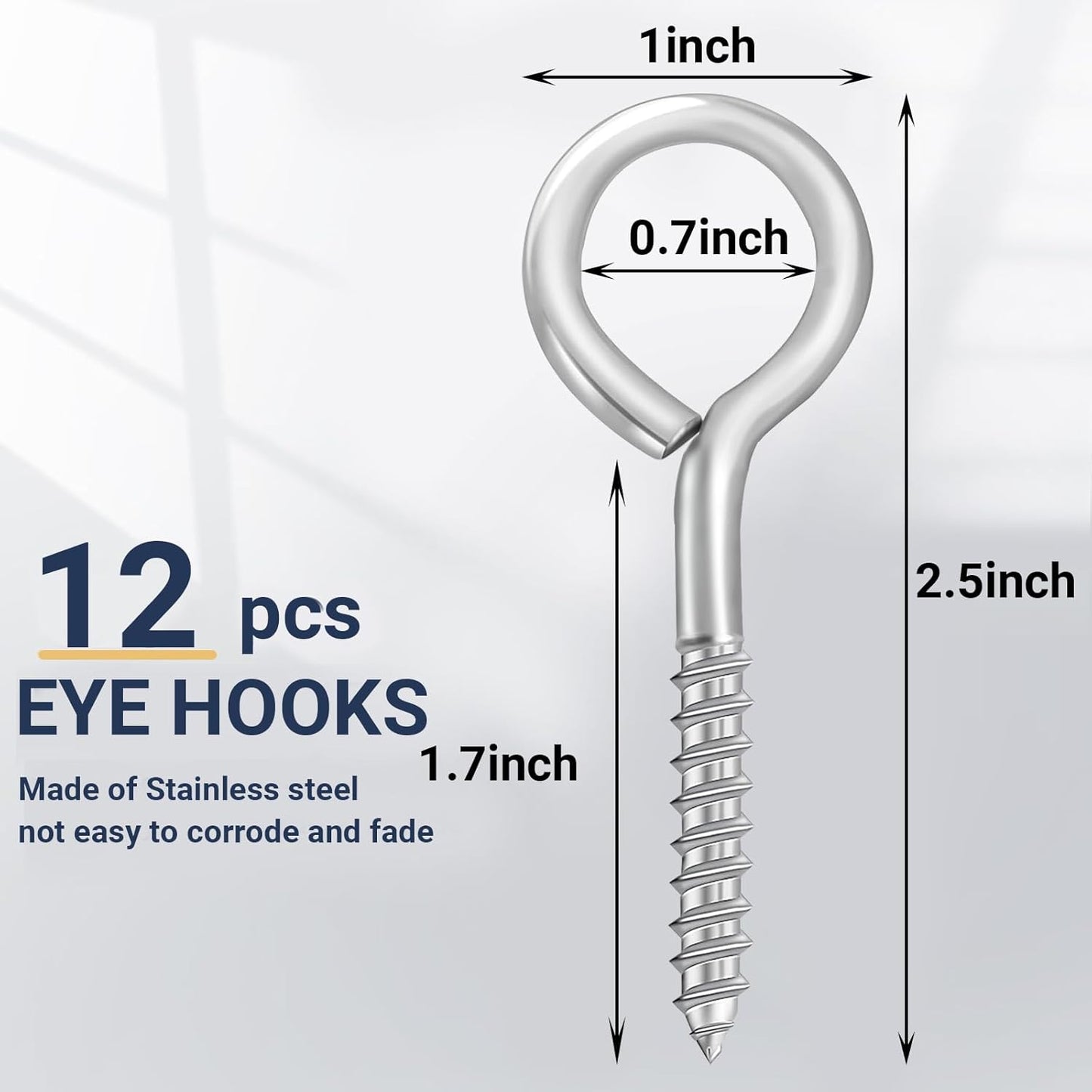 AUGSUN Eye Hooks, 12Pack 2.5 Inch Eye Hooks Heavy Duty 304 Stainless Steel Eye Screw,Screw Eyes Metal Screw Hooks Ring Screws Fasteners Hardware Tools