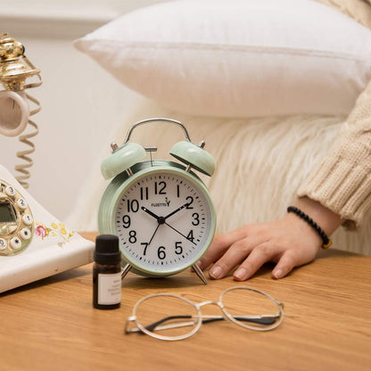 FLOITTUY (Loud Alarm for Deep Sleepers) 4'' Twin Bell Alarm Clock with Backlight for Bedroom and Home Decoration(Black)