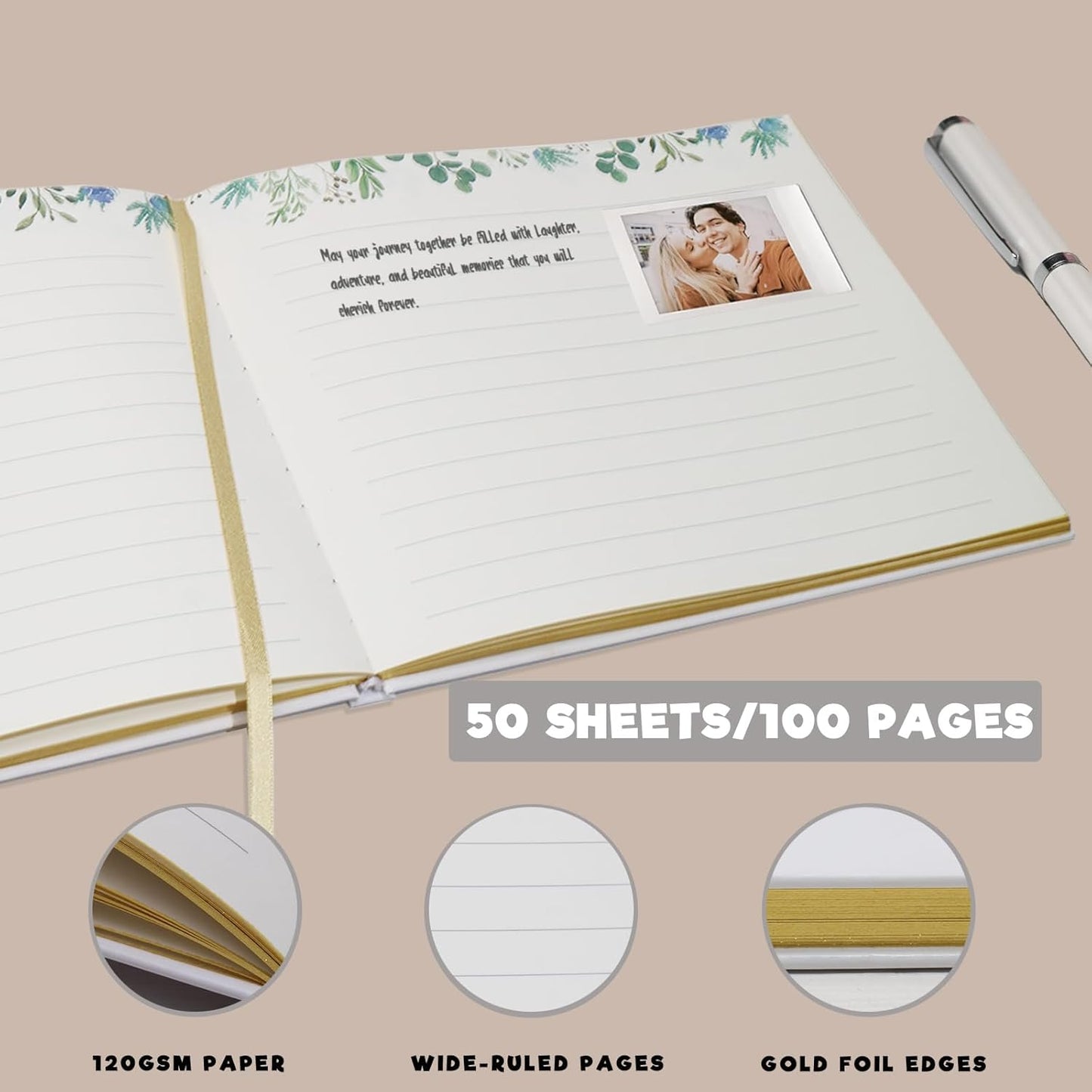 Wedding Guest Book, Sign-in Book for Wedding Reception Baby Shower Registry, Polaroid Guestbook with Gold Foil Gilded Edges - PuriLite