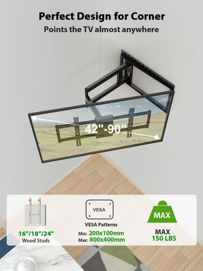 USX MOUNT Long Arm TV Wall Mount for Most 42-90 Inch TV up to 150 Lbs, 40 Inch Extension Full Motion TV Mount Swivel Tilt, Wall Mount TV Bracket Fit Wood Stud up to 24 Inch, Max VESA 800x400mm, XML035