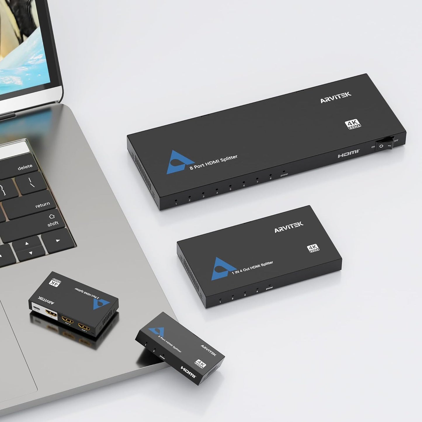HDMI Splitter 1 in 4 Out,Arvitek 1x4 HDMI Splitter,4K@30Hz,Duplicates 1 Source to 4 Displays Simultaneously,for Laptop/Xbox/PS4/TV/Monitor,Metal Housing,Plug & Play (Mirror Only)