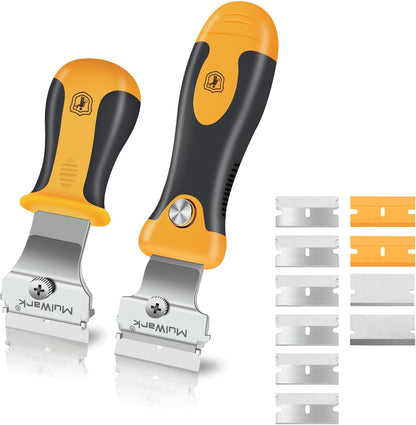 Multi-Purpose Mini Razor Scraper Set with Protective Blade Covers, 12-Piece Cleaning and Scraping Tool Kit for Stickers, Labels, Paint, Caulk and Adhesive Removal, 2 Pack - PuriLite