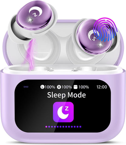 VEKJ Sleep Earbuds, Bluetooth 5.4 Mini Wireless Ear Euds with Multifunctional Touch Screen, 48H Bass Stereo Headphones with Sleep Mode/5 EQ Modes/ENC Noise Cancelling, IPX7 Earphones for iOS Android