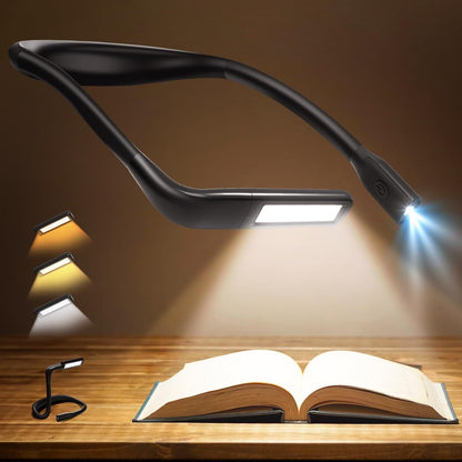 Reading Light, 80-Hr Rechargeable Book Light for Night Reading | Neck Light Eye Caring 3 Color Adjustable Brightness, Neck Lamp for Reading, Knitting, Crochet, Sewing, Book Lovers Gifts