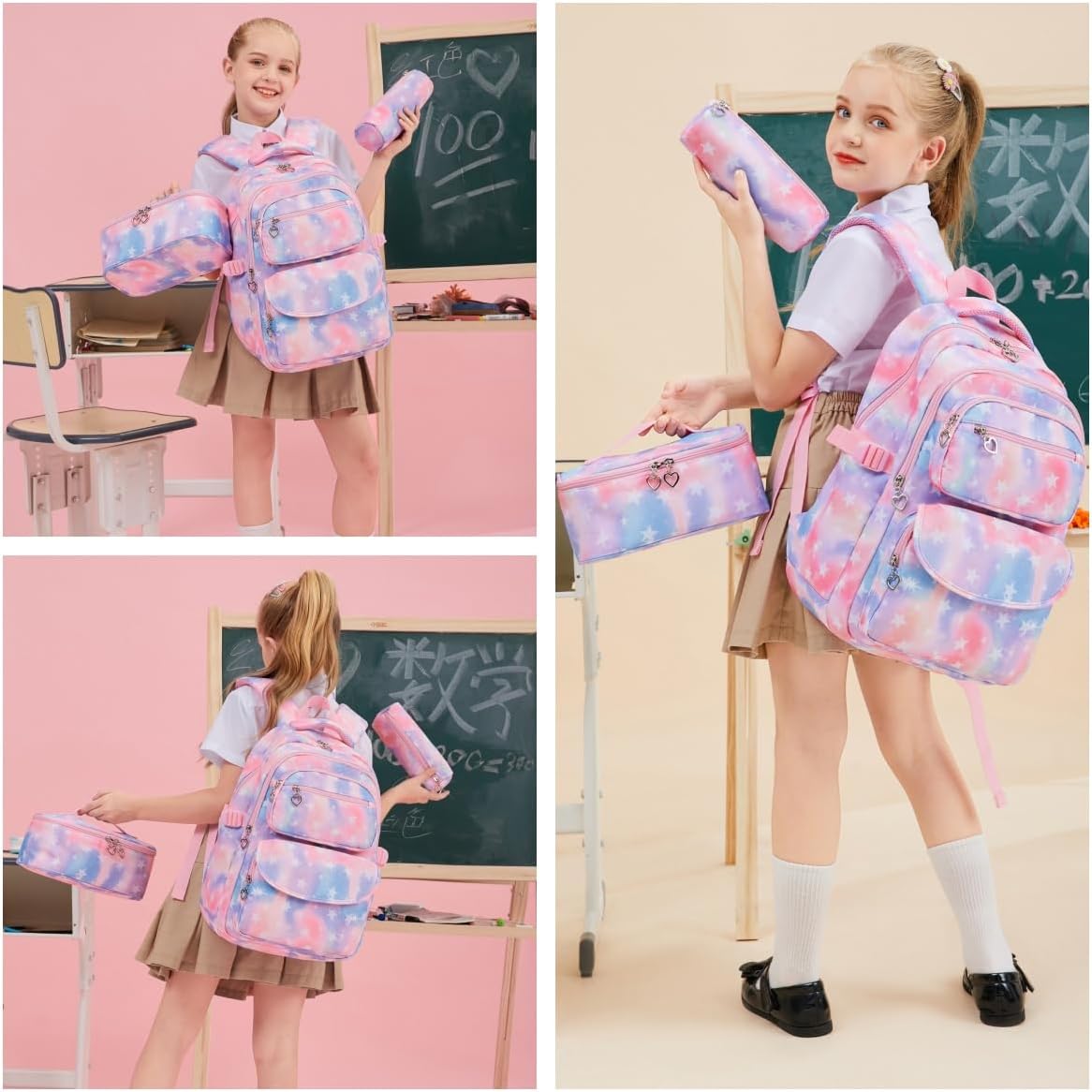 3Pcs Daisy Prints Backpack for Girls Bookbag set Primary School Daypack Elementary Students Knapsack with Lunch Box