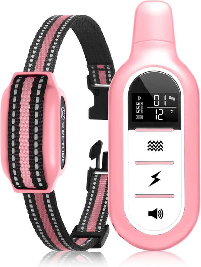 Peture Shock Collar with Remote -Long Range Control Training Collar for Dogs Rechargeable IPX7 Waterproof Dog Training Collar for Large Medium Small Dogs 3 Chanal (Pink)