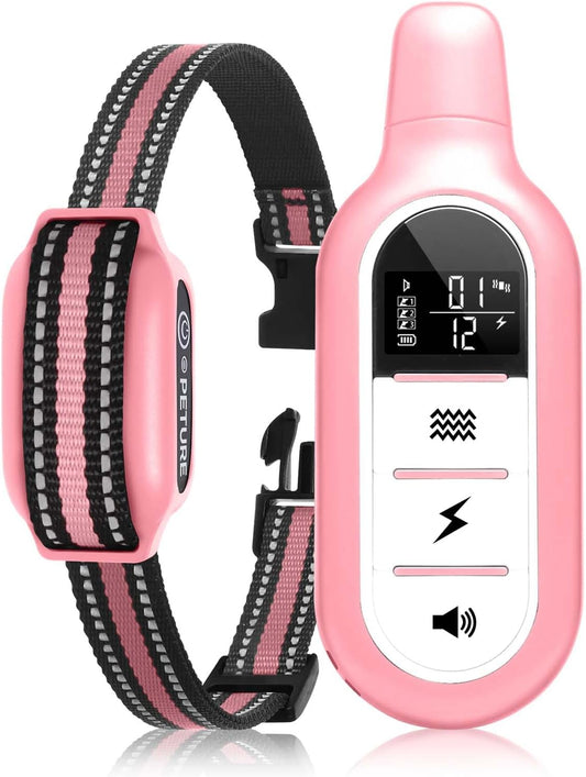 Peture Shock Collar with Remote -Long Range Control Training Collar for Dogs Rechargeable IPX7 Waterproof Dog Training Collar for Large Medium Small Dogs 3 Chanal (Pink)