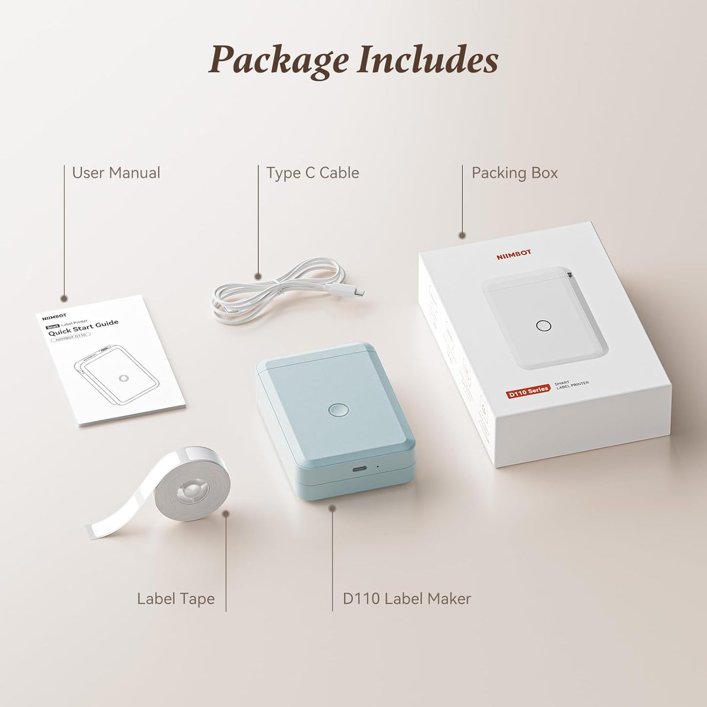 NIIMBOT D110 Mini Label Maker Machine with Tape(Pre-Cut Size 12x40mm), Portable Bluetooth Sticker Printer, Inkless Automatic Feeding One-Touch Custom Printing, Compatible with Phone Only