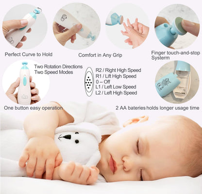 Royal Angels Rechargeable Baby Nail Clippers 20 in 1, Safe Electric Nail Trimmer, Baby Nail Kit, Additional Replacements, Newborn Toddler Toes and Fingernails, Trim and Polish (Rechargeable, Snow)