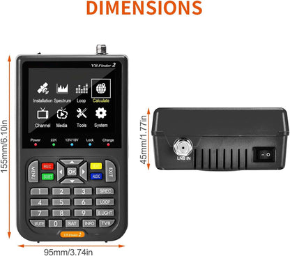 V8 Finder 2 TV Signal Finder Meter, DVB-S/S2/S2X Signal Receiver with 3.5 inch HD Digital Display, H.264 Auto Calculate Angle Built-in 4000mAh Battery for Adjusting Sat Dish