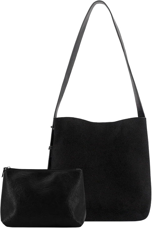 Purilite Select | Suede Tote Bag for Women | Slouchy Shoulder Bag | Soft Faux Suede Hobo Bag | Vintage Purse Handbag for Work & Everyday