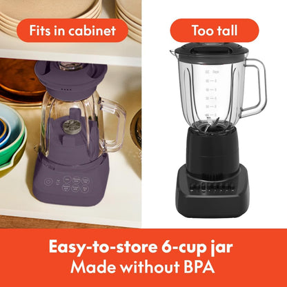 Bella 10-Speed Countertop Blender, Juicer and Smoothies, Fits Anywhere™, Slim Design with Lid and Lid for Dishwasher Stainless Steel Carafe, 450W, Surf