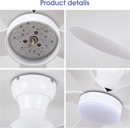 Modern Ceiling Fans with Lights Remote/APP Control, 29" Flush Mount Ceiling Fans with 3 CCT Dimmable Lights, Low Profile Ceiling Fans with 5 Propeller Blades LED Lights for Kids Room Bedroom, Brown - PuriLite