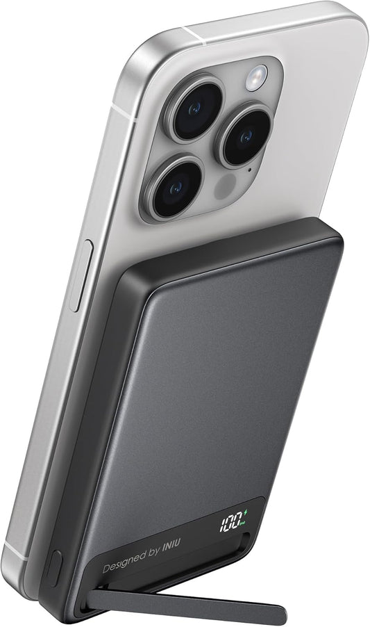 INIU Qi2 Magnetic Power Bank, Market's Slimmest 10000mAh Portable Charger with Foldable Stand for iPhone 16/15/14/13/12 Series