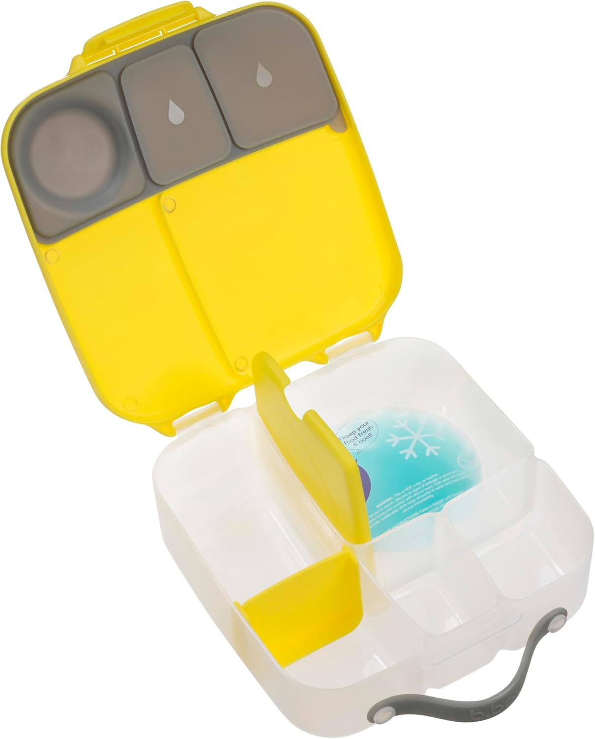b.box 5-Compartment bento Style Lunch Box for Kids, Toddlers, Childrens, BPA-Free Food Storage Container with Cooler Pack, ON-The-GO Food Box with Handles Included Custom Divider, Lemon Twist