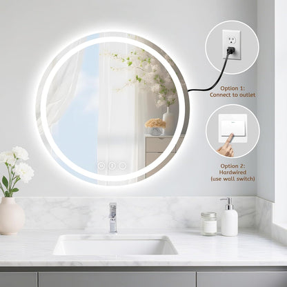 Lmsedf 24" x 32"Rectangle LED Bathroom Mirror with Lights, Backlit & Front Lighted, Wall-Mounted Vanity Mirror 3000K/4000K/6000K, Memory Functions, Anti-Fog, Dimmable Smart Mirror