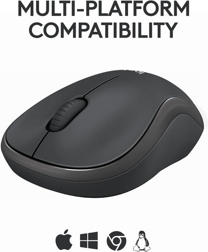 Logitech M185 Wireless Mouse, 2.4GHz with USB Mini Receiver, 12-Month Battery Life, 1000 DPI Optical Tracking, Ambidextrous, Compatible with PC, Mac, Laptop - Black