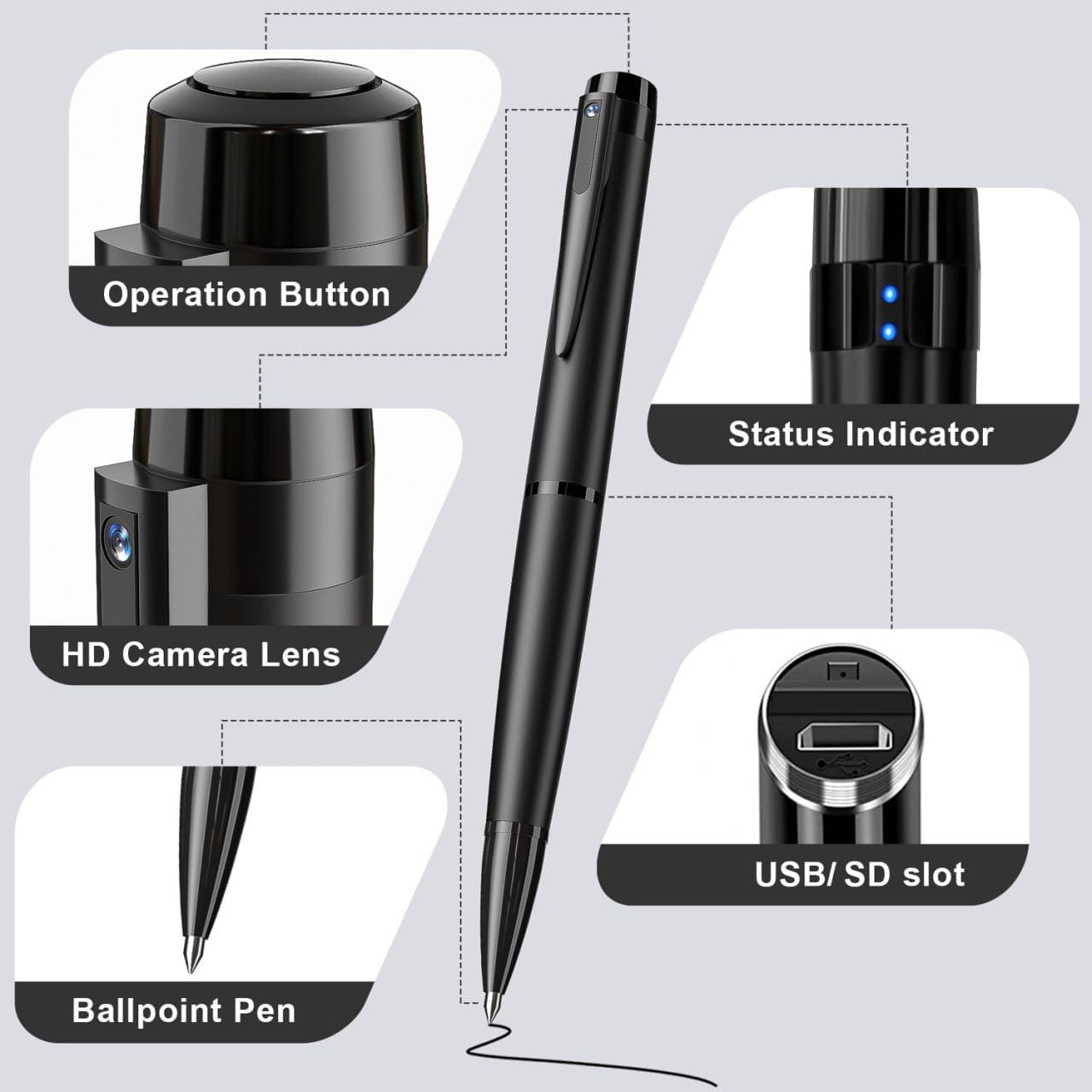 Hidden Camera Pen - 64GB Spy Camera with 1080P Full HD Video | Mini Nanny Cam for Home Security, Business & Learning | 2023 Version