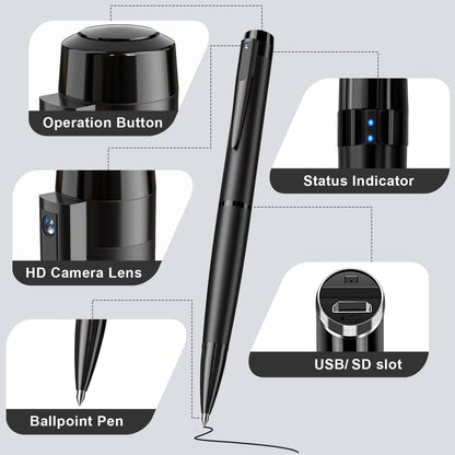 Hidden Camera Pen - 64GB Spy Camera with 1080P Full HD Video | Mini Nanny Cam for Home Security, Business & Learning | 2023 Version