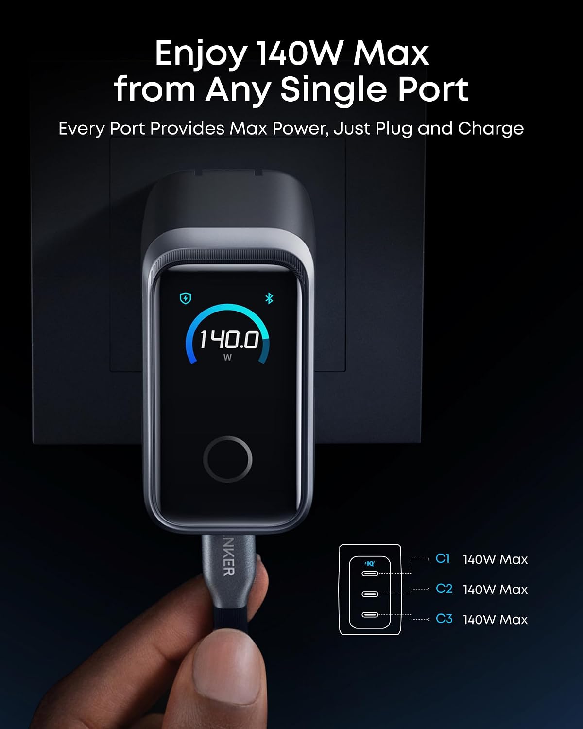 Anker Prime Charger, 160W Max 3-Port GaN Charger, for MacBook Pro Charger | Smart Display, Touch Control, Up to 140W Fast Charging for One Device,for MacBook Pro/Air, iPhone 17/16 Series,Samsung Galaxy