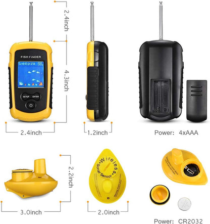 LUCKYLAKER Sensor Transducer Fish Finder Portable Sonar Handheld Depth Finder Kayak LCD Display Fish Finder Wireless Castable