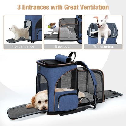 Lekesky Cat Backpack Expandable Dog Carrier Backpack Airline Approved Pet Backpack Carrier for Cats, Small Dogs, Puppies Under 13 Lbs, Grey