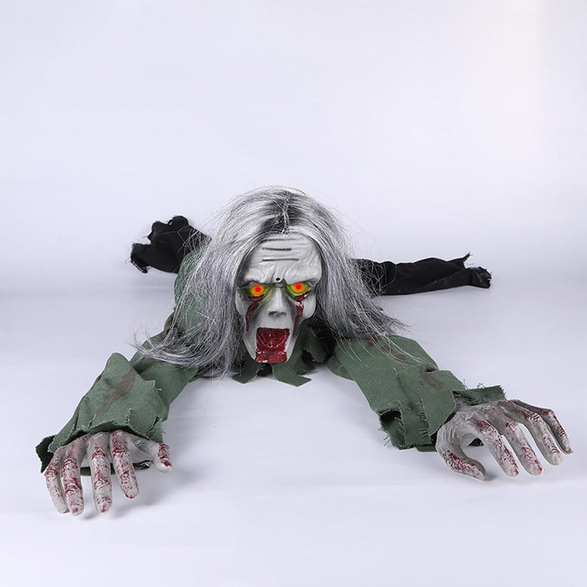 Sound Activated Crawling Mummy Halloween Decoration, Skeleton Face Prop，A