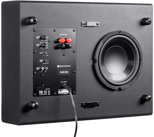 Monoprice 133829 Ssw-8 Powered Slim 8 Inch Subwoofer - Black | 100 Watt, Low Profile, Powerful Amp, Low Pass, 8 Inch - PuriLite