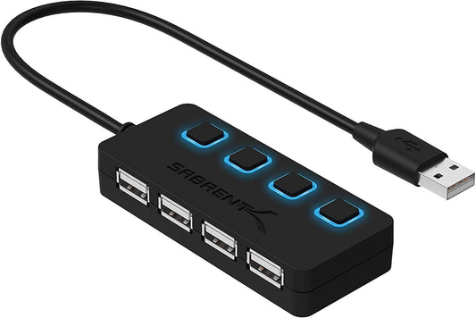 SABRENT USB hub, USB Adapter 2.0, 4 Port USB Extension with ON/Off switches, Multiple USB Splitter for SSD, PS4 PS5, PlayStation 5, Laptop, PC, Printer, MacBook, USB Stick, Notebook (HB-UMLS)