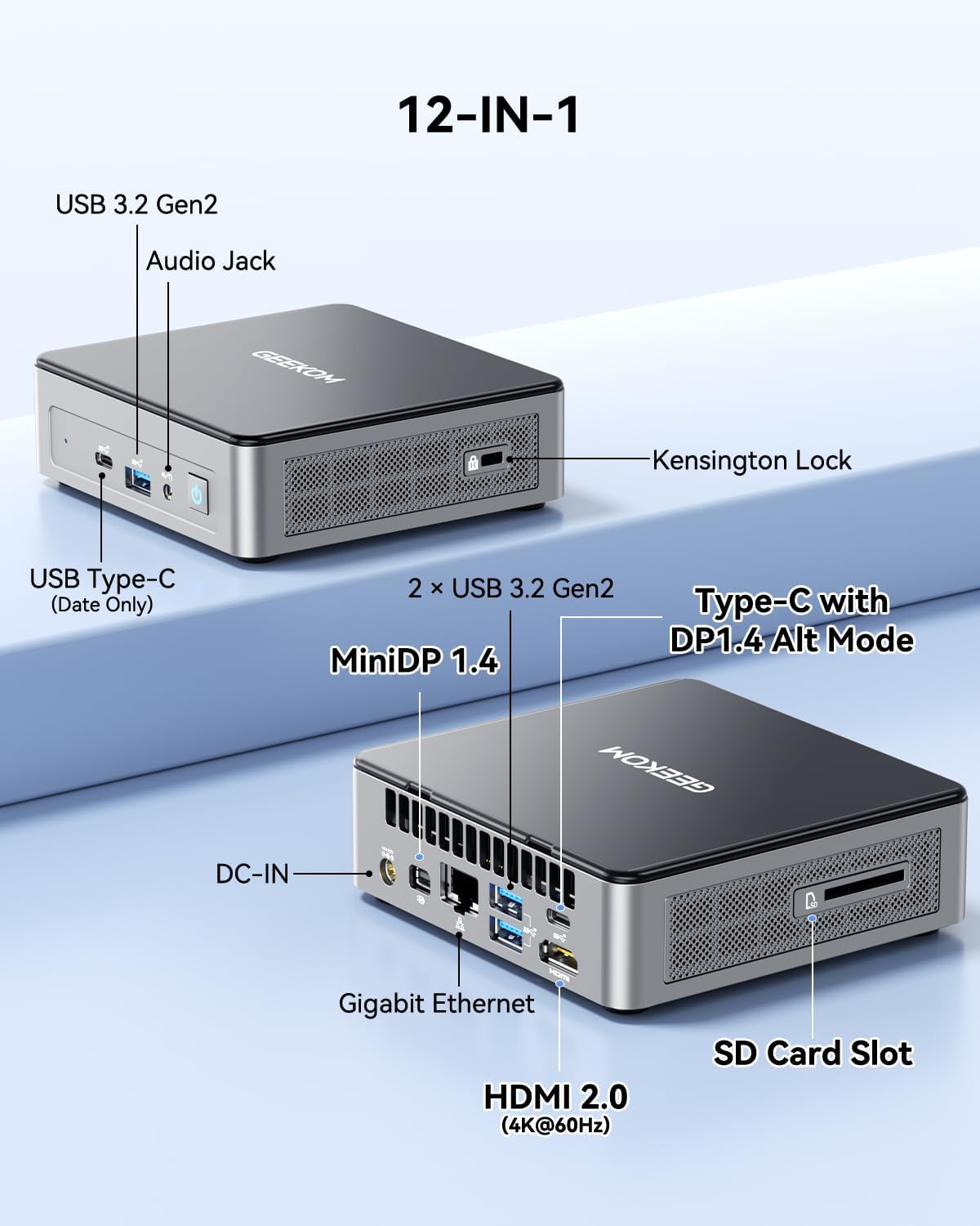GEEKOM Air12 Mini PC(3-Year Quality Support) with 13th Gen Intel N150, 16GB DDR5 RAM 512GB M.2 2280 NVMe Gen3*4 SSD, Mini Desktop Computer, 4K Dual Display/HDMI2.0/DP 1.4/WiFi6/BT5.2/SD Slot