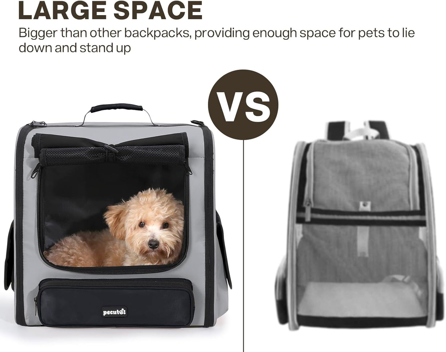 Pecute Cat Backpack, Dog Backpack Carrier with Widened Interior Space,Stable and Secure Pet Car Seat for Sitting and Lying, Breathable Pet Transport Bag Suitable for Hiking, Trekking, Car TravelGray