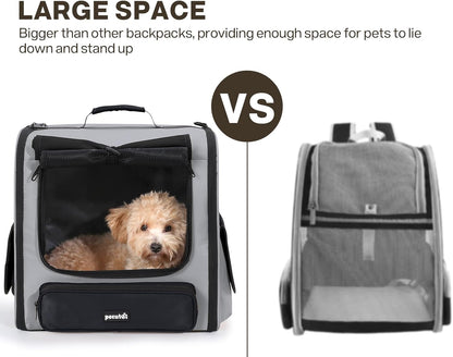 Pecute Cat Backpack, Dog Backpack Carrier with Widened Interior Space,Stable and Secure Pet Car Seat for Sitting and Lying, Breathable Pet Transport Bag Suitable for Hiking, Trekking, Car TravelGray