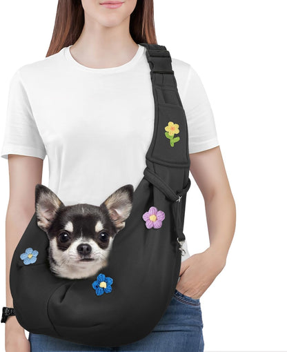 Pawaboo Small Dog Sling Carrier, Reversible Hands Free Dog Sling Carrier for Small Dogs and Cats, Puppy Sling Carrier with Adjustable Strap Buckle & Safety Harness, Puppy Essentials, Grey