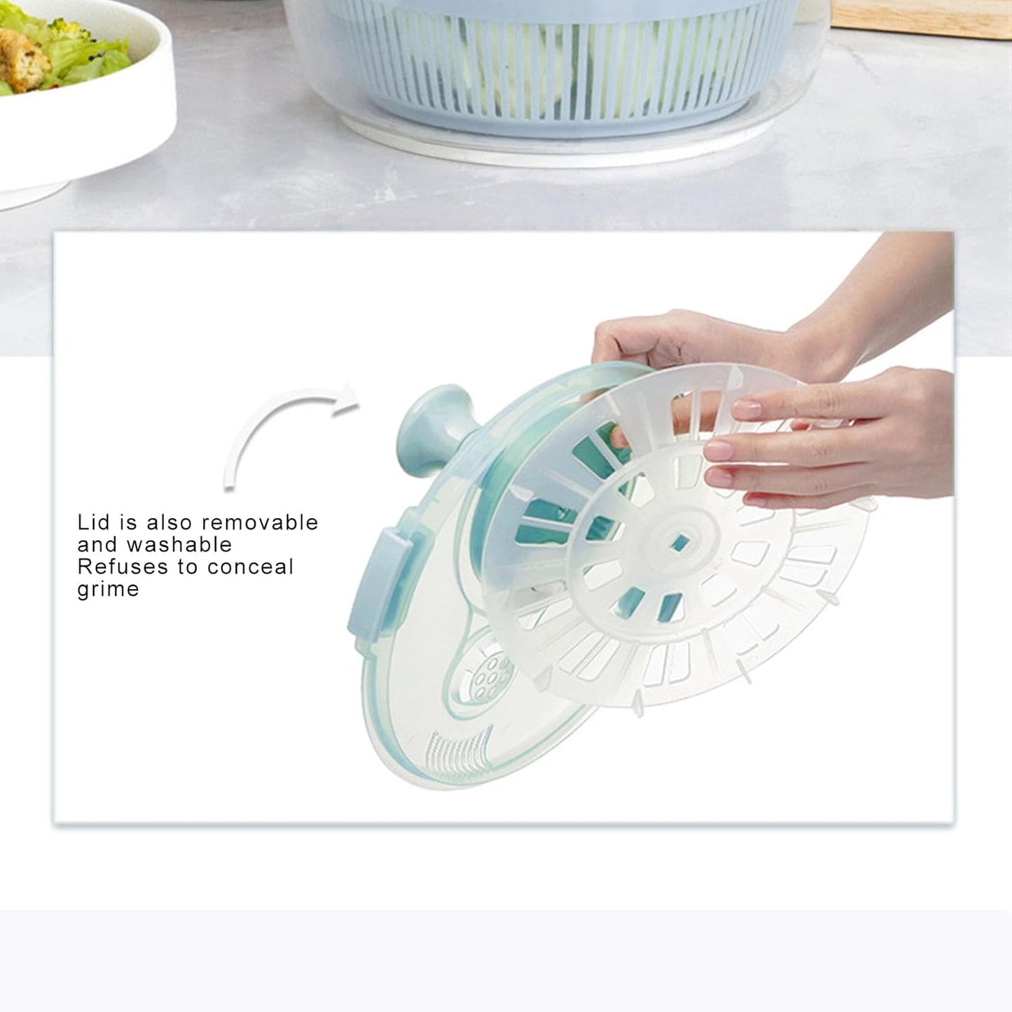 GOWENIC Salad Spinner, Fruit and Vegetable Washer, Fruits and Lettuce Dryer, Lettuce Spinner with Bowl, Fast One Handed Manual Salad Washer Spinner for Vegetable Fruit Lettucefruit