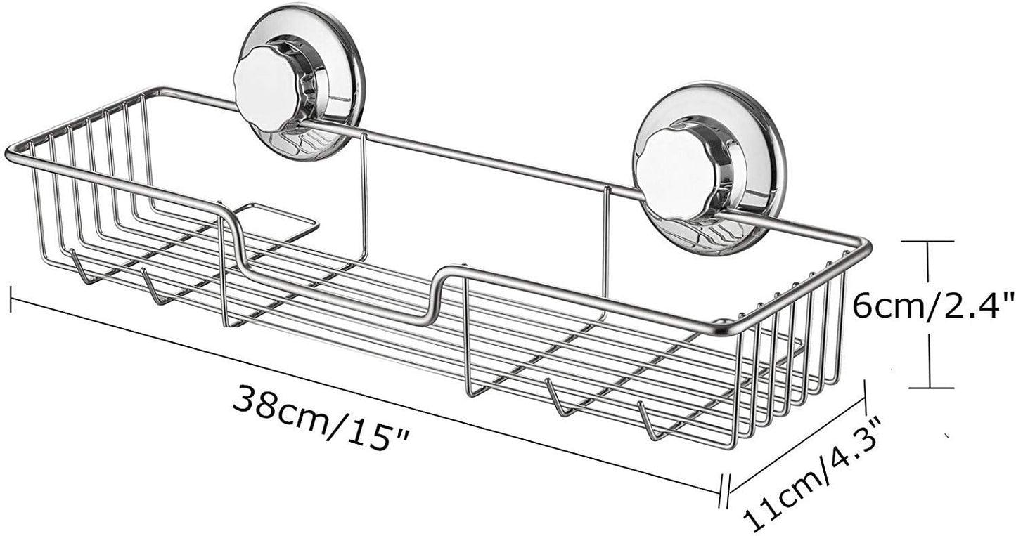 iPEGTOP L-4 Strong Suction Cup Shower Caddy Bath Shelf Storage, Combo Organizer Basket for Shampoo, Soap, Conditioner, Razor Bathroom Accessories - Rustproof Stainless Steel, Chrome