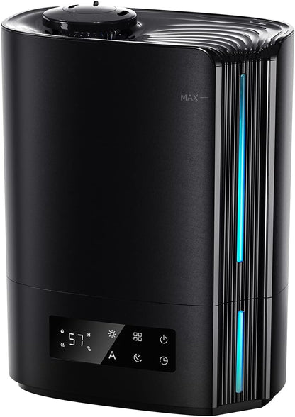 6L Ultrasonic Cool Mist Humidifier with Humidistat Control, Top Fill Design, Quiet Bedroom Operation, Essential Oil Diffuser, Auto Shut-Off, 60-Hour Runtime (Black) - PuriLite