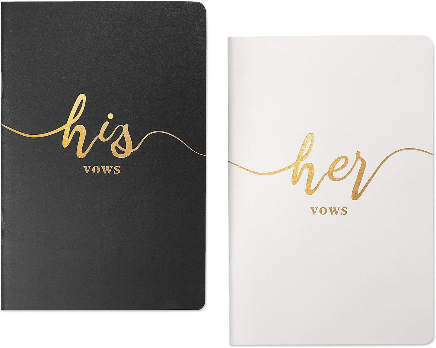 Vekola Vow Books for Wedding His and Hers Elegant Gold Foil Set of 2 Wedding Notebook with 28 Pages (Navy Blue+White)