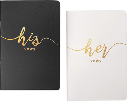 Vekola Vow Books for Wedding His and Hers Elegant Gold Foil Set of 2 Wedding Notebook with 28 Pages (Navy Blue+White)