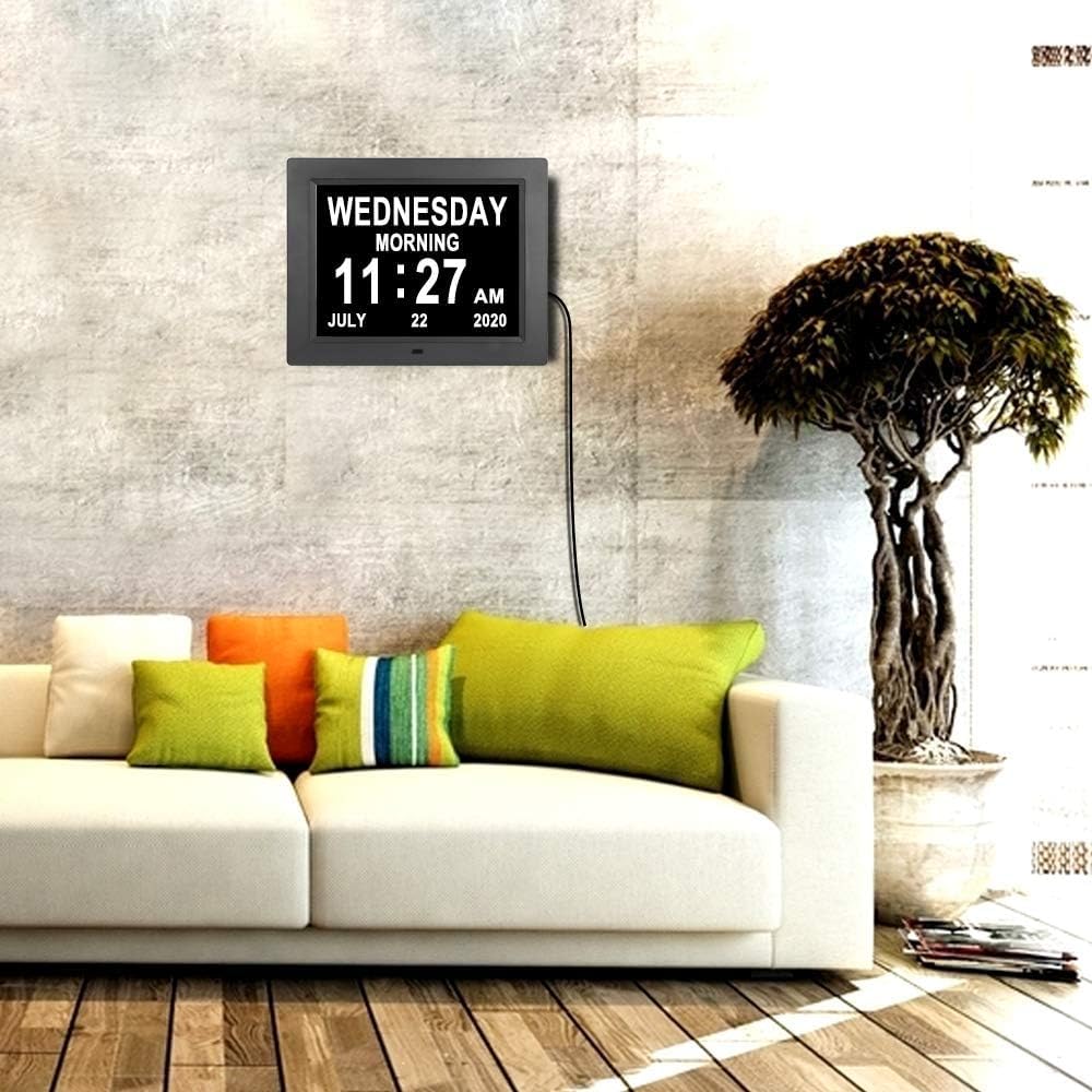 [2025 Newest] Digital Day Calendar Clocks 3 Medicine Reminders Extra Large 8 Inch Non-Abbreviated Day Date Month Dementia Senior Clock for Eldarly Memory Loss Vision Impaired Clock